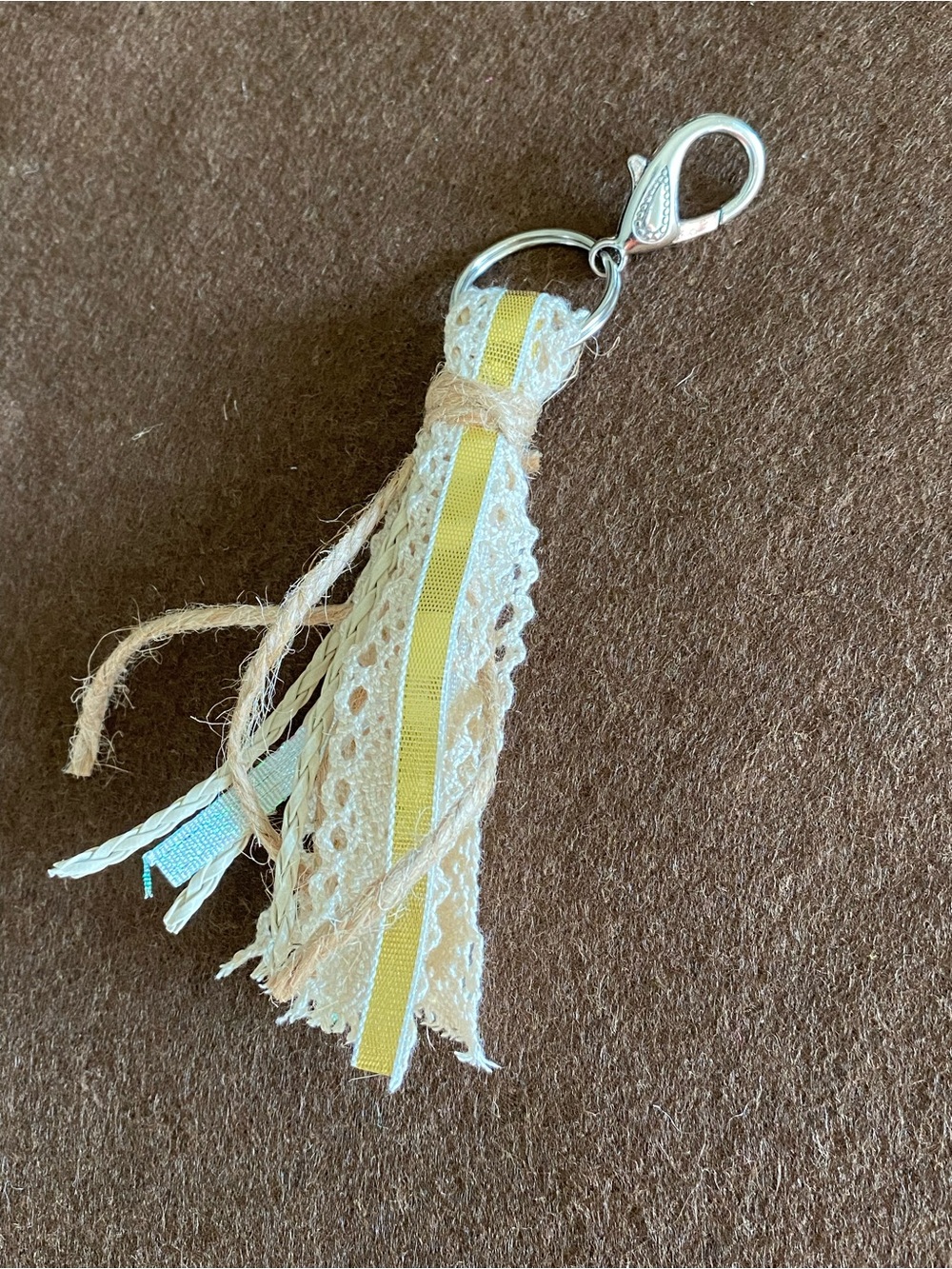 Handmade Lace & Ribbon Tassel Keychain Charm in Yellow